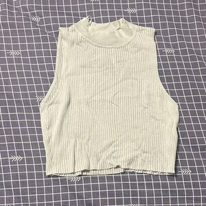 H&M Sleeveless Ribbed Crop Top - Cream